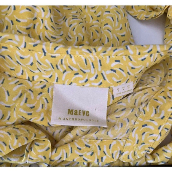 Maeve Anthropologie Size 0 Blithe Yellow Printed Button Down Blouse Top - Picture 8 of 11